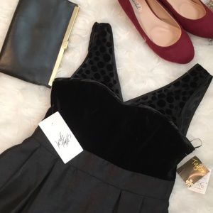 NWT Black dress with polka dot illusion neckline